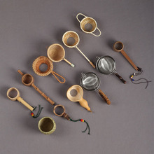 竹制不锈钢茶漏茶滤网葫芦茶滤梅花形打孔过茶具配件茶道零配