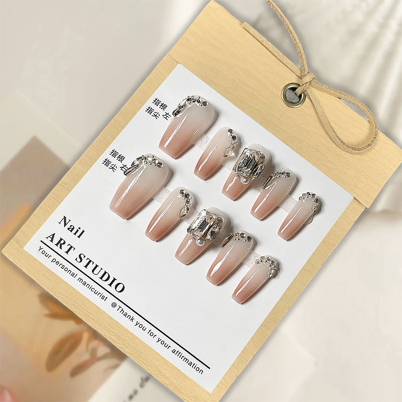 Internet Celebrity Handmade Wear Armor French Young Baroque Style Nude Diamond Flash Nail Stickers Factory Wholesale