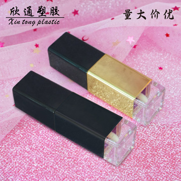 唇釉空管 方形唇釉管 亮黑 金色 透明底部 化妆品包材 唇彩管