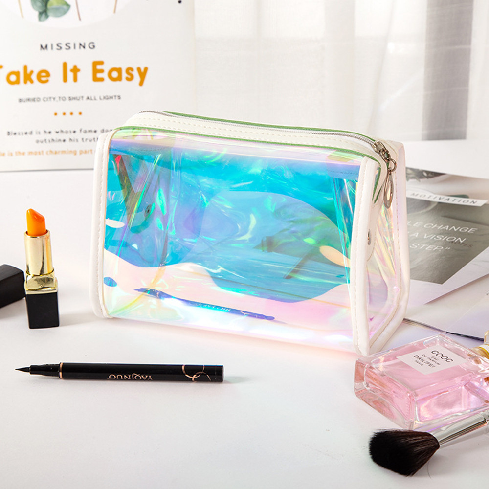 Wholesale Storage Wash Bag Trapezoidal TPU Cosmetic Bag Colorful Laser Cosmetic Bag Portable Clear Makeup Storage Bag