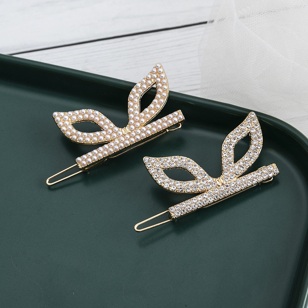 合金镶珍珠水钻青蛙夹发饰边夹刘海夹子头饰发夹简约淑女现货