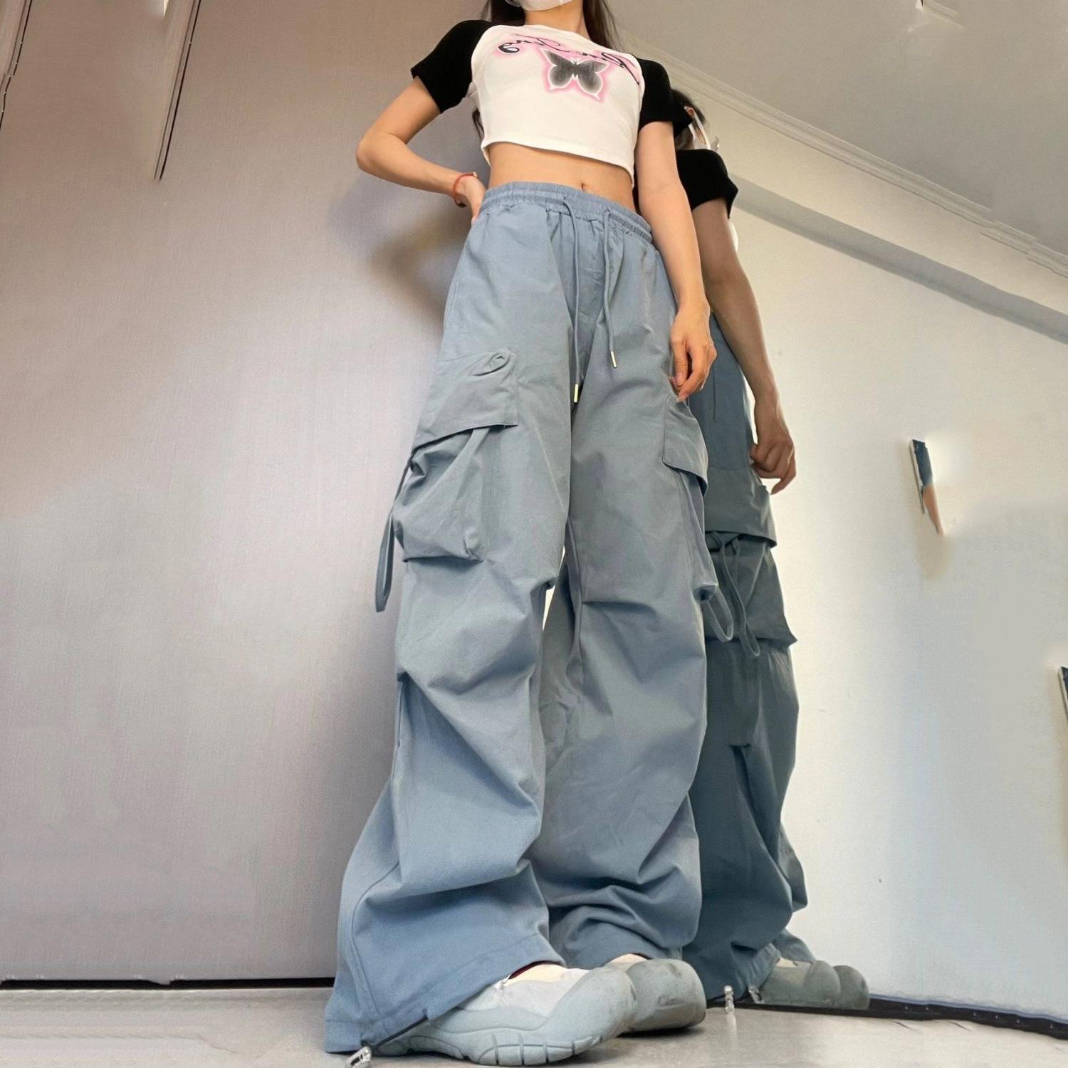 American Casual Pants for Women  Summer New Straight Draping Effect Wide-Leg Overalls High Waist Slimming Pants