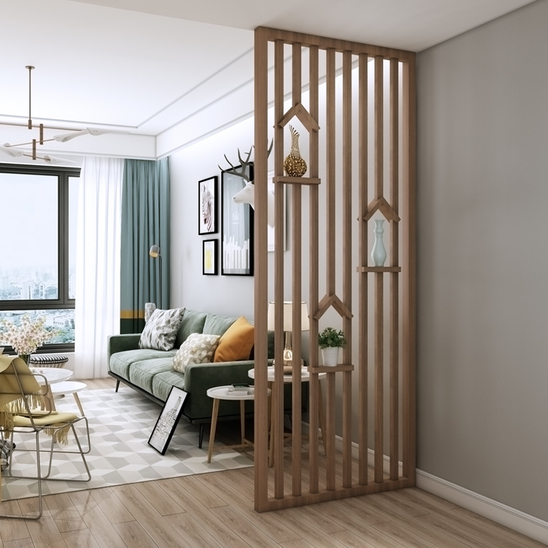 北欧屏风隔断家用客厅遮挡实木座屏简约卧室原木顶天立地置物屏风