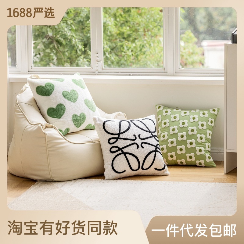 Embroidery Plush Pillowcase Wholesale Living Room Sofa Minimalist Pillow Ins Internet Celebrity Bay Window Bed Cushion Cover Square