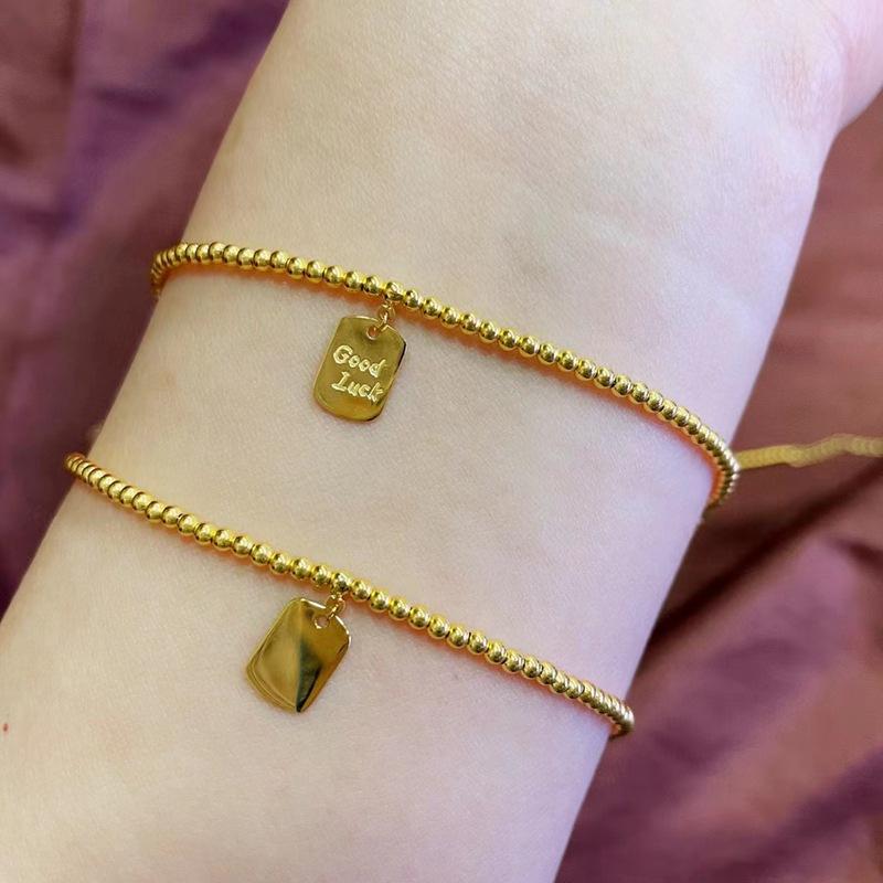 18k金幸运手链蹦迪珠双层手链简约黄金手饰au750女神节礼物金珠