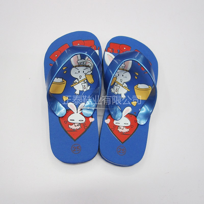 foreign trade export custom printed beach flip-flops blue cartoon children‘s sandals logo pattern can be customized