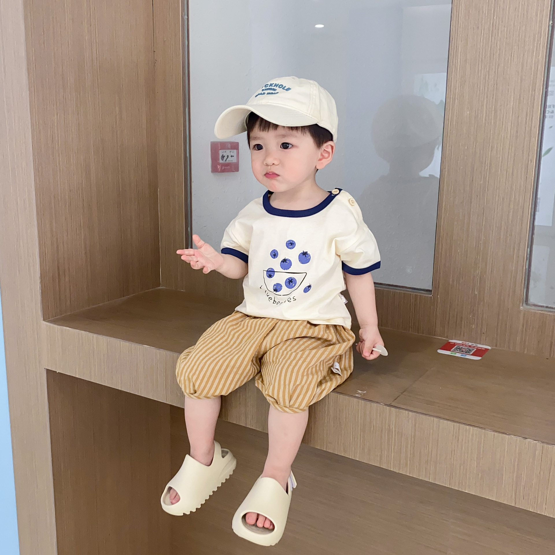 Korean Style 2023 Summer New Baby Summer Thin Crew Neck Casual Color Matching Printed Short Sleeve Boys' Top T-shirt