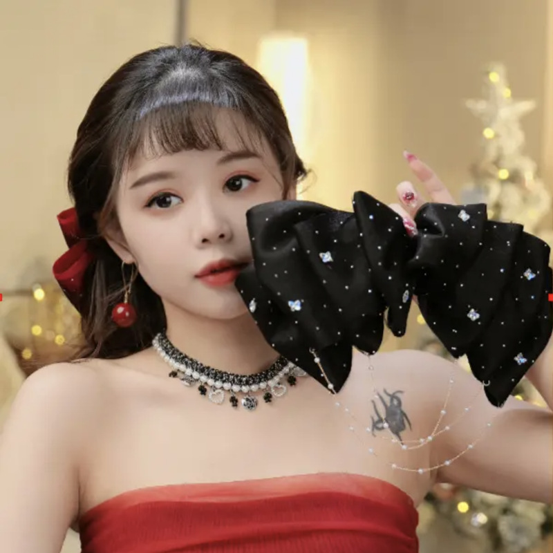 Super Large Clouds Starry Tassel Chain Spring Clip Bow Hair Grip Show Hair Volume Low Ponytail Hair Accessories Clip for Children