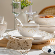 批发碗 饭碗花溪法式碗碟套装家用餐具套装家用陶瓷碗盘家用筷子
