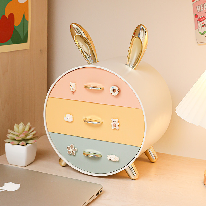 Bunny Children Barrettes Desktop Stationery Storage Box Multi-Layer Drawer Student Cute Dormitory Cosmetics Storage Box