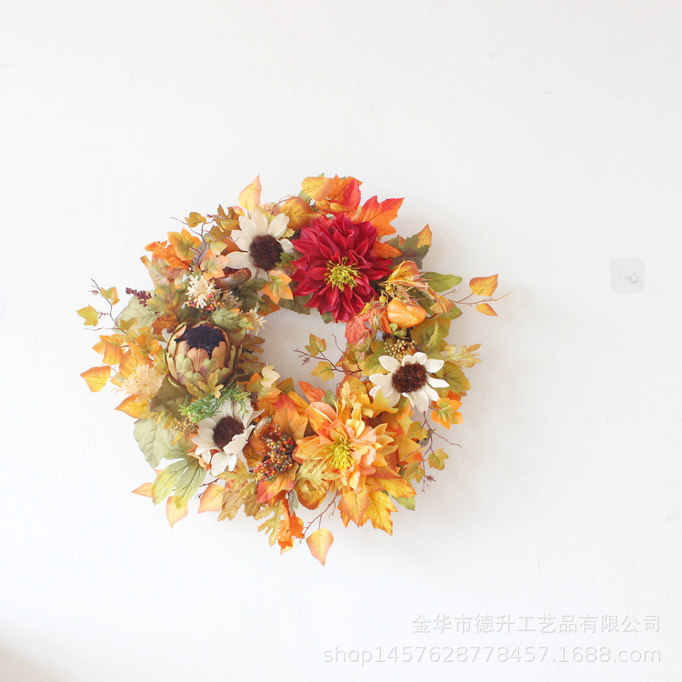 Cross-Border E-Commerce Amazon Autumn Color Thanksgiving Harvest Festival Maple Leaf Pumpkin Pulp Fruit Vine Woven Garland Home Decoration