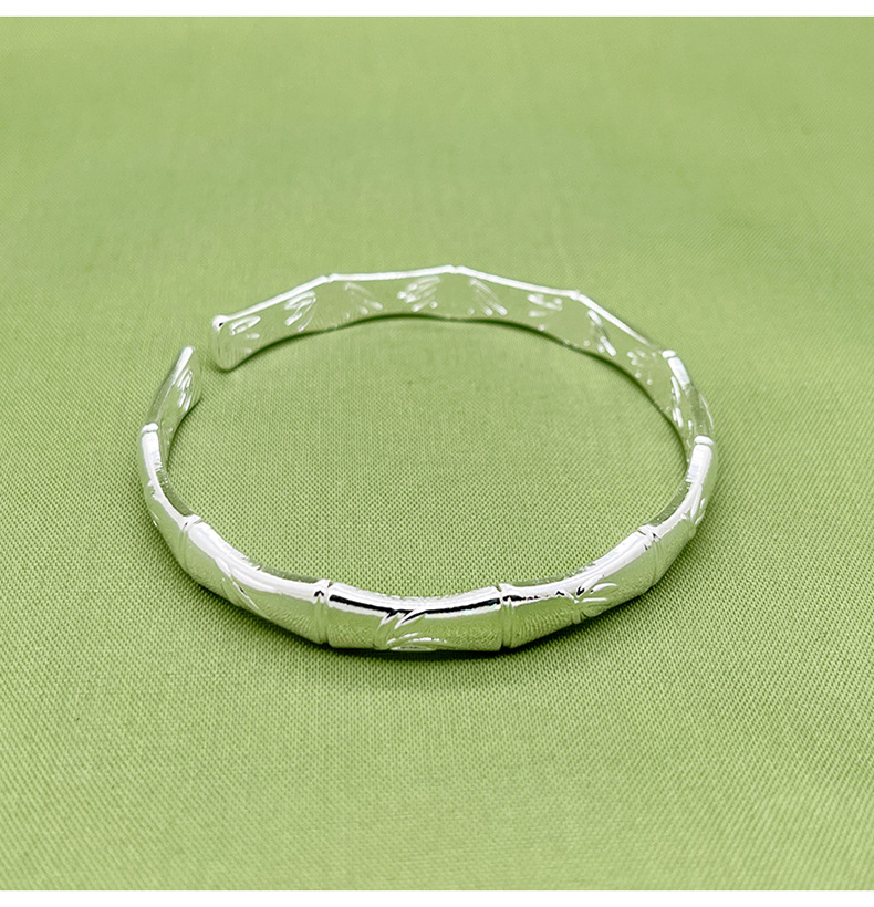 抖音热卖百搭时尚潮流镀银竹节手镯光面日韩简约竹叶子手镯子