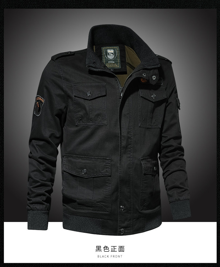 跨境夹克春秋新款空军一号大码外套纯棉水洗军工装肩章夹克男批发