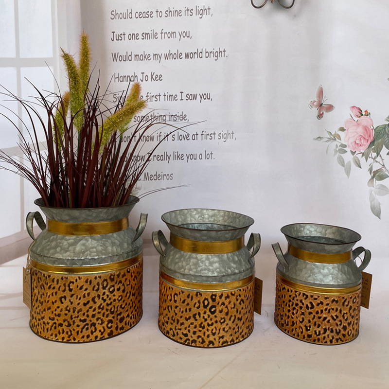 Factory Direct Supply Vintage Flower Pot Iron Flower Bucket Iron Bucket Flower Shop Dried Flower Bucket Flower Bucket Iron Home Wake up Flower Bucket Creative Flowerpot