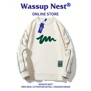 wassup卫衣男春秋季2024新款美式潮牌休闲长袖男士圆领上衣男装