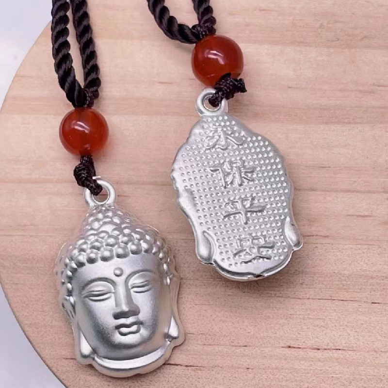 纯银佛头吊坠 足银990如来佛头3d硬银工艺佛头单面弥勒佛头像吊坠