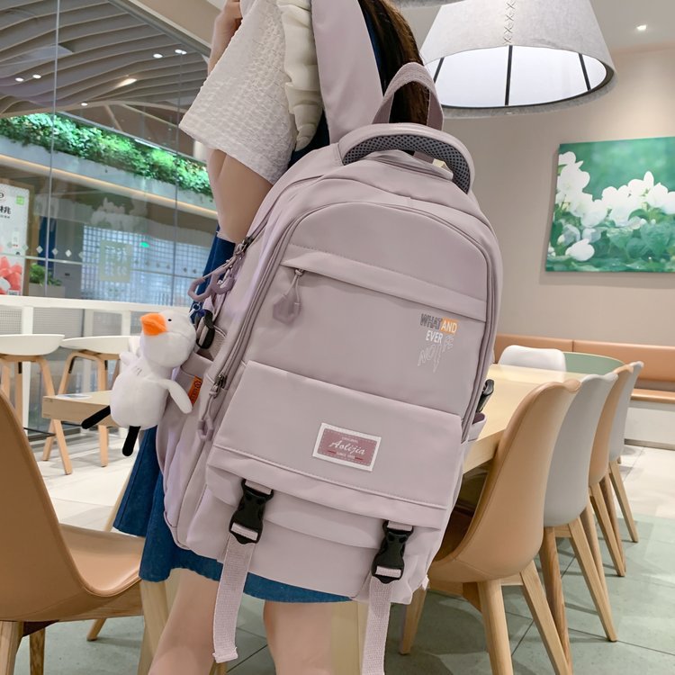 2022 New Schoolbag Female Middle School College Students' Backpack Large Capacity Solid Color Campus Street Fashion Backpack Wholesale