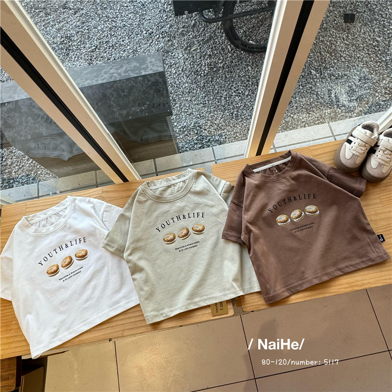 24夏季新款儿童男女童韩版洋气T恤小童宝宝甜甜圈印花短袖上衣潮