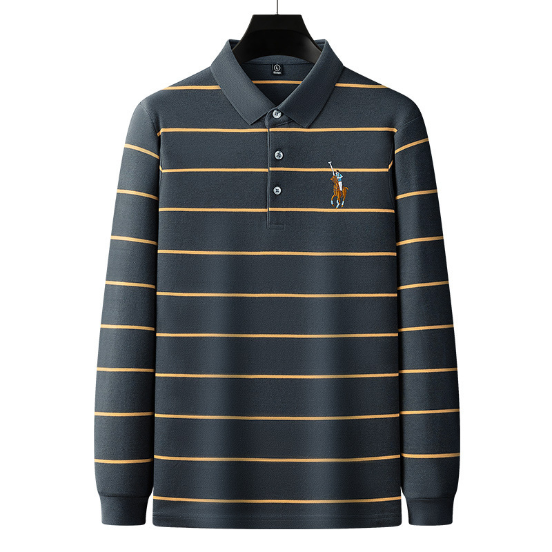 Tucano Men's Autumn New Striped Embroidered Long Sleeve Everyday Fashion Casual Men's Polo Shirt