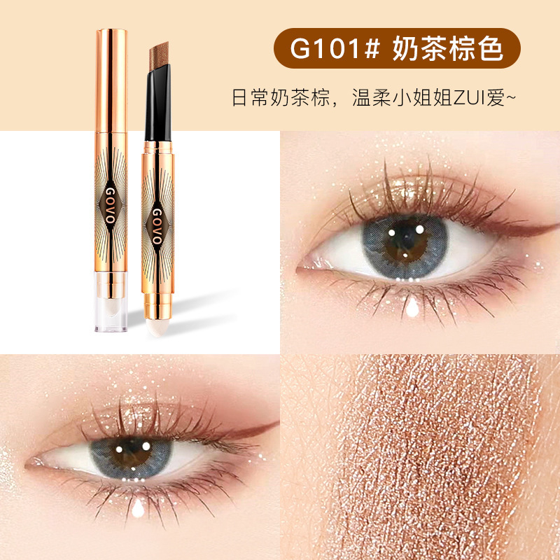 Govo Light-Sensitive Magic Color Highlight Eyeliner Pen Pearlescent Thin and Glittering Repair Brightening Double-Headed Smudger One-Touch Molding Cross-Border