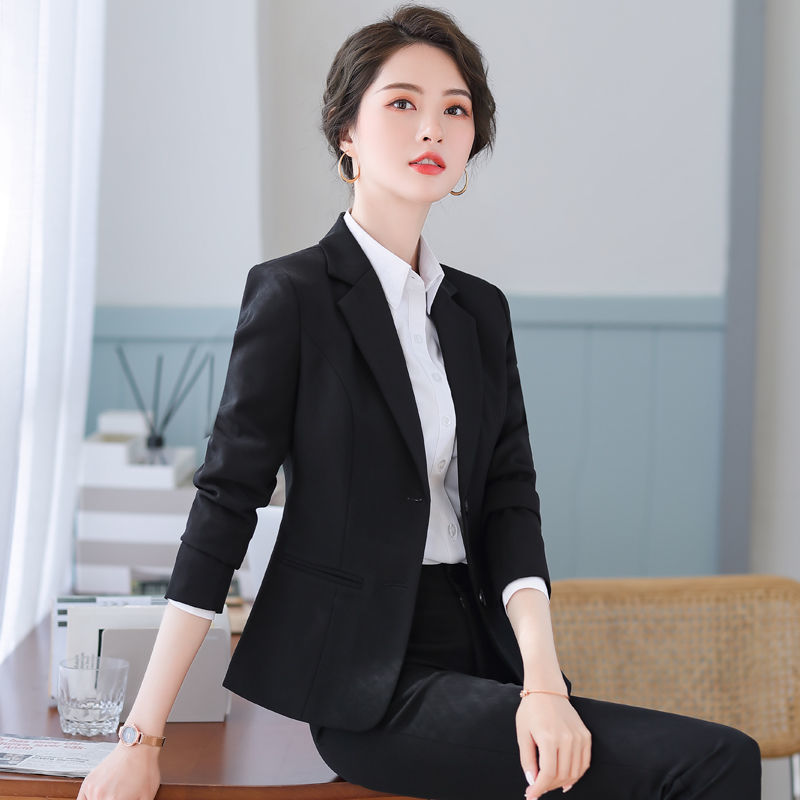 黑色西装外套女春秋新款时尚面试小西服女气质职业正装工作服套装
