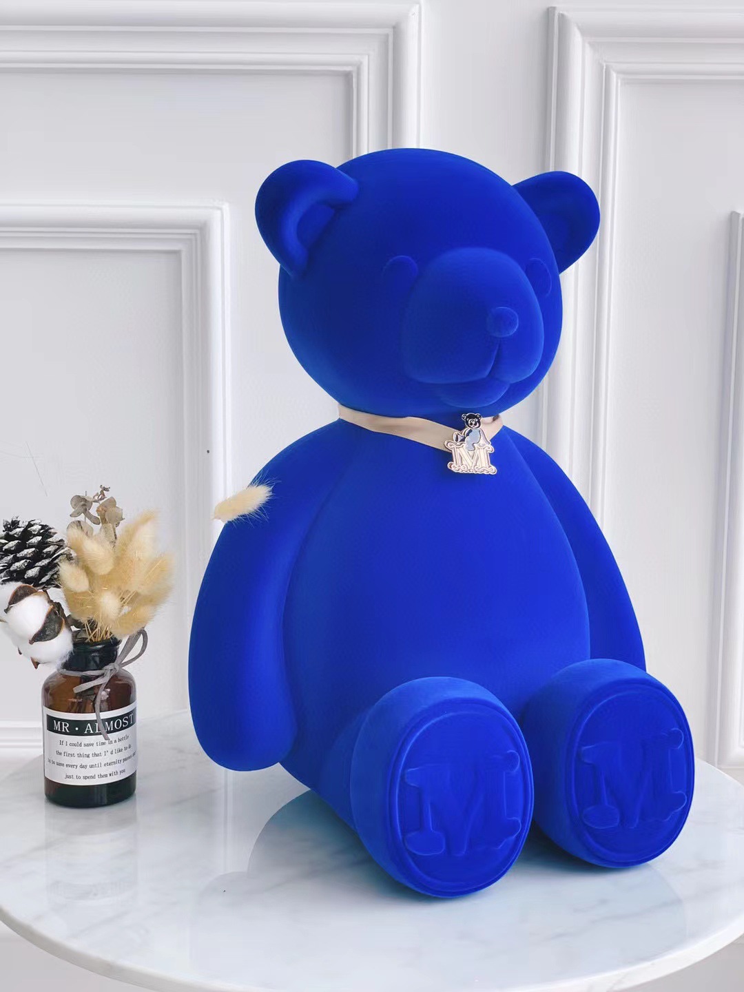 可爱家居摆件m泰迪熊玩偶潮玩植绒款宝蓝色网红店装饰工艺品