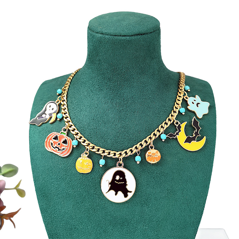 Europe and America Cross Border Ornament Halloween Funny Personality Hip Hop Necklace Ghosts Women's Accessories Exaggerated Jewelry Ornament Wholesale