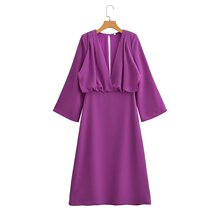 2023欧美风夏女装新款紫色V领宽松连衣裙  1474