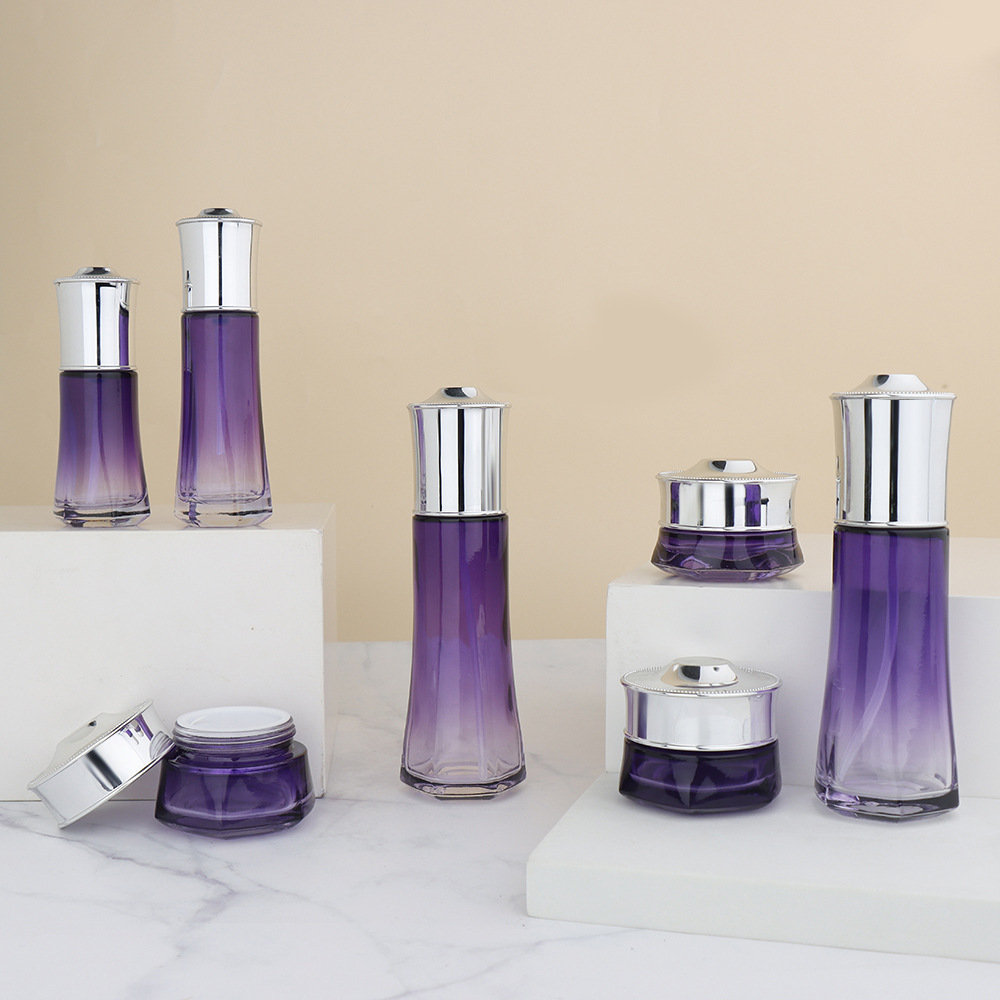 新款紫色化妆品护肤品品牌套装瓶精华原液膏霜紫色渐变分装瓶高级