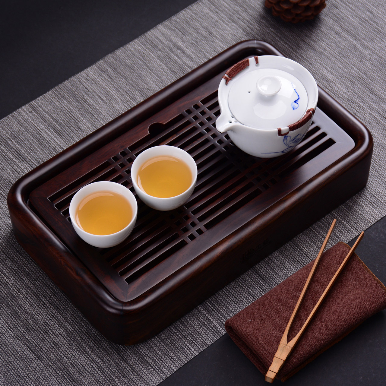 好茗天黑檀木茶盘茶托功夫茶具储水茶海小型茶台家用茶具实木托盘