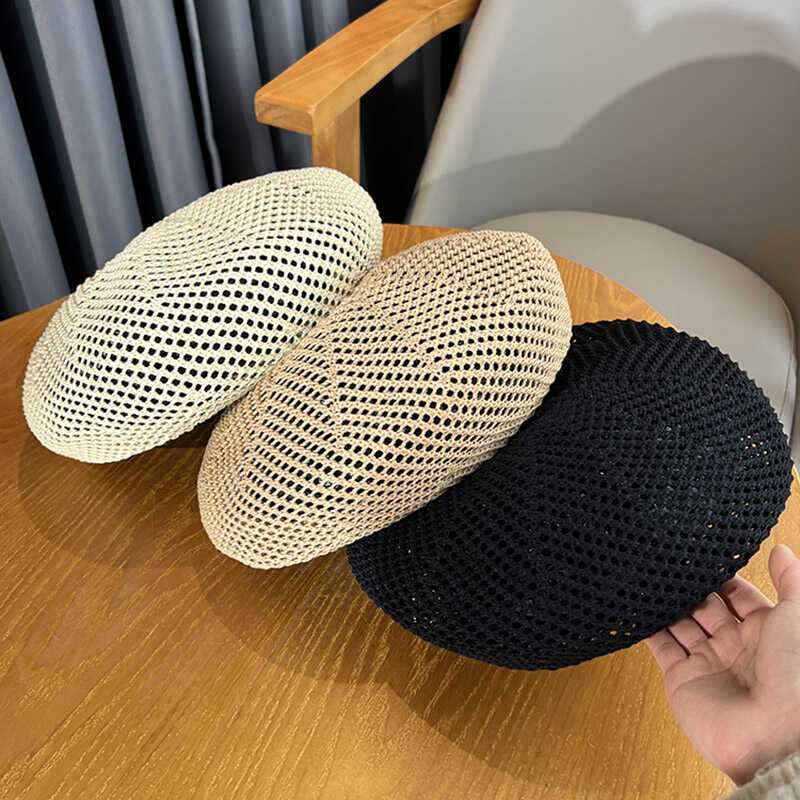 韩国镂空小众贝雷帽子女款2024新款网眼透气百搭显脸小画家蓓蕾帽