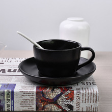 磨砂黑美式陶瓷200ml咖啡杯简约拉花咖啡杯卡布奇诺花式摩卡杯碟