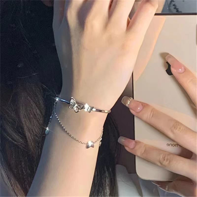 Double-Layer All Match Bow Chain Open-Ended Bracelet Female Ins Special-Interest Design Sweet Advanced Fairy Super Fairy Bracelet