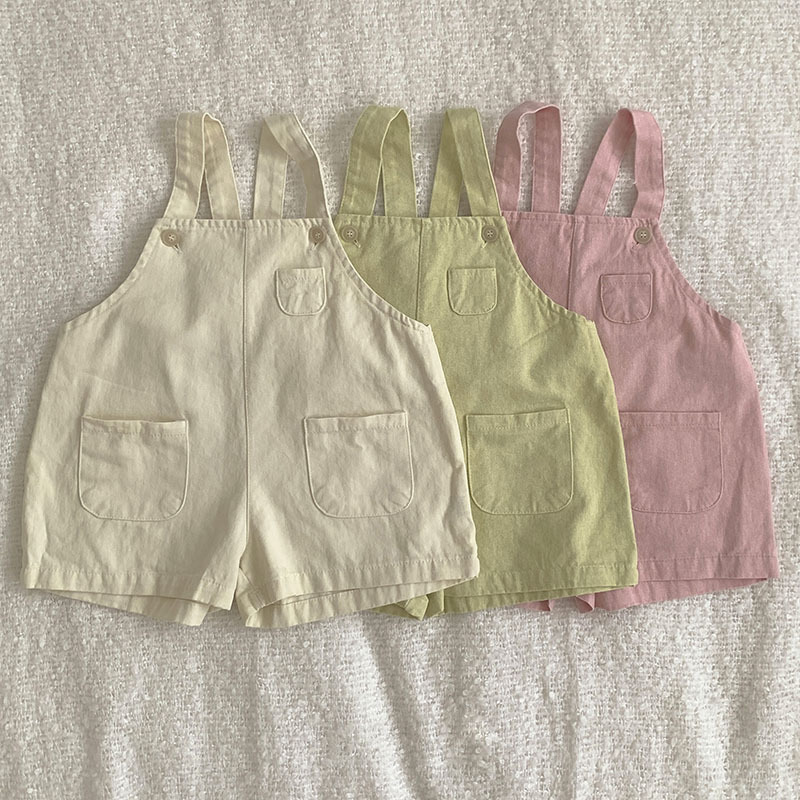 韩版儿童夏季ins新款背带裤 纯色可爱宽松裤兜男女童休闲背带短裤