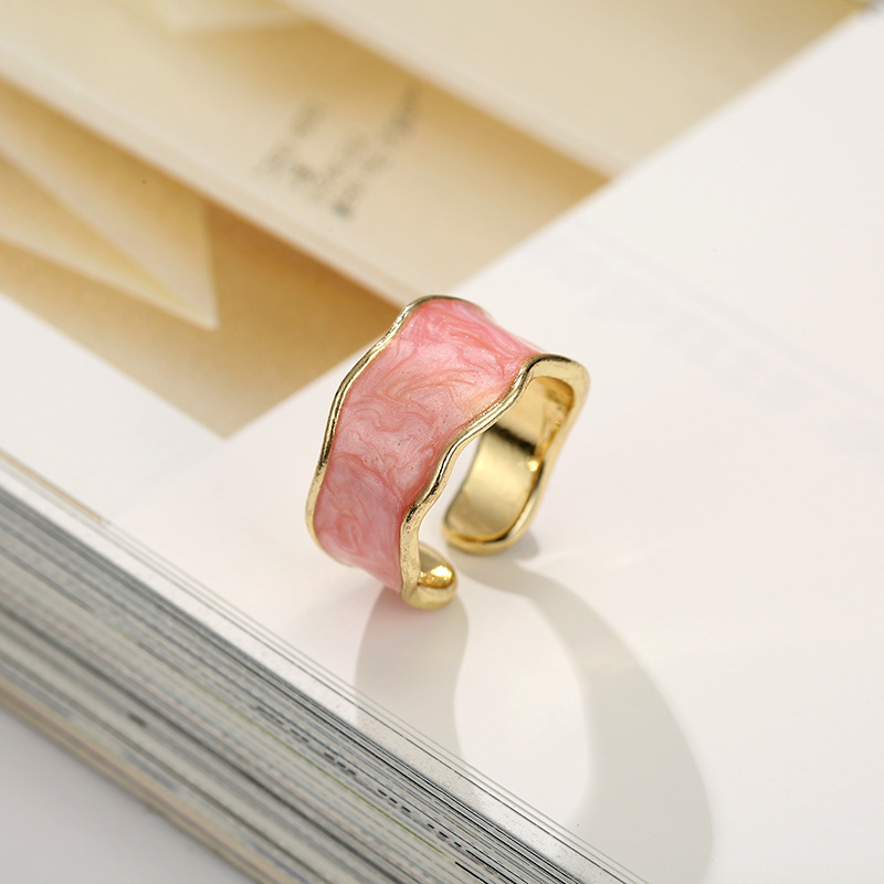 Liuyun Adjustable Opening Ring Female Fashion Colored String Spray Alloy Creative Marble Texture Design Ring Simple Style