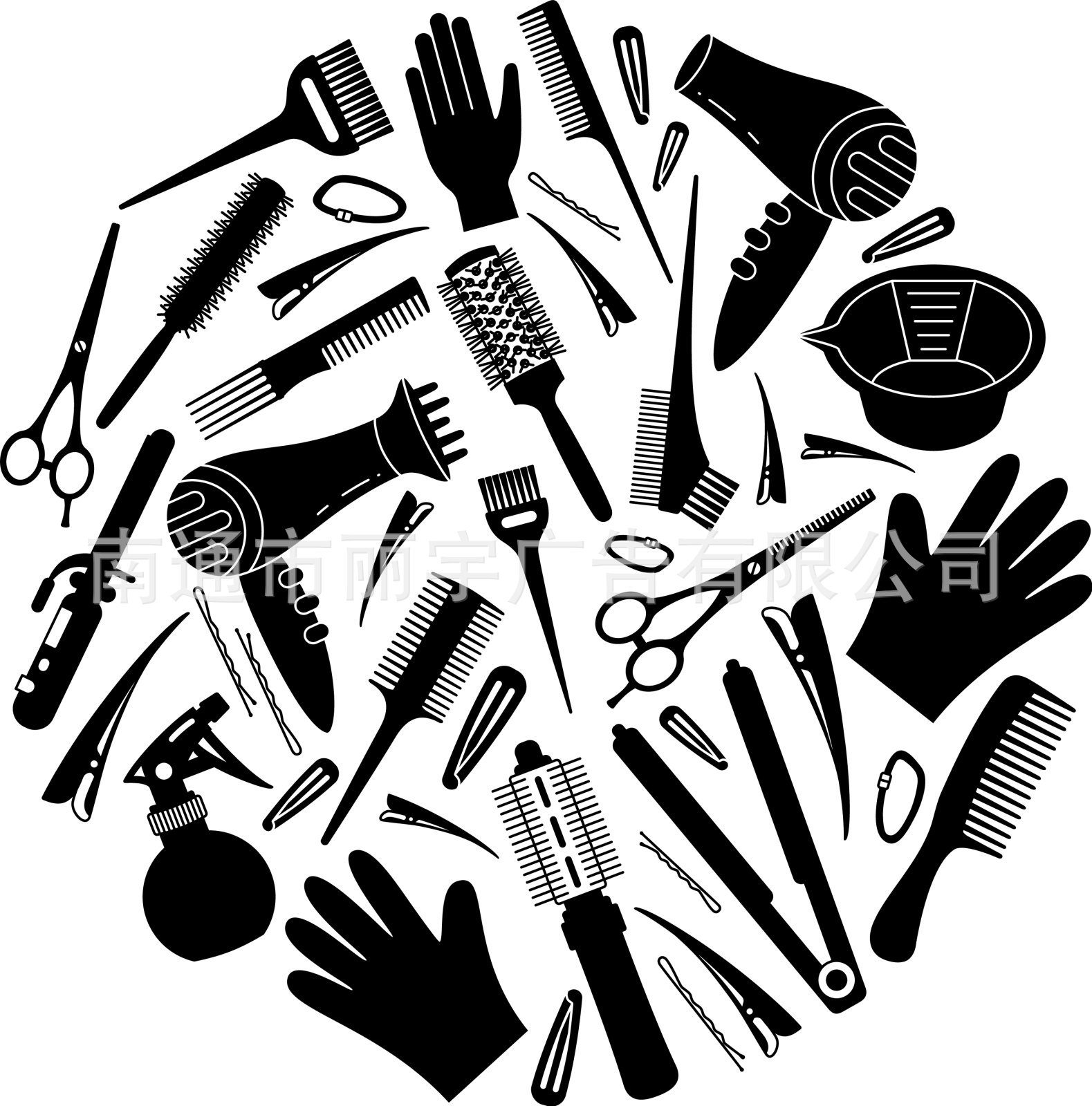 梳子 吹风机 手套图案自粘可移除pvc墙贴  门贴 贴纸 装饰理发店