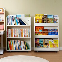 实木儿童书架移动小书柜双面旋转落地置物架绘本展示架玩具收纳架
