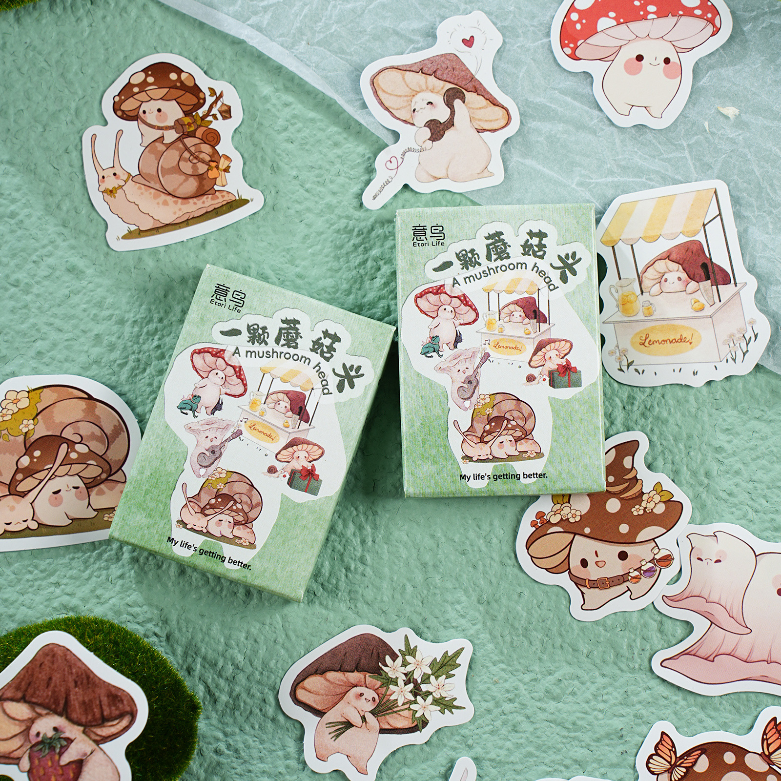 意鸟不干胶盒装贴纸 一颗蘑菇头 蘑菇主题手帐装饰素材30枚入