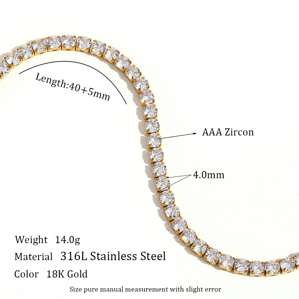 European and American Ins Fashion Simple Popular Light Luxury Bracelet Jewelry Stainless Steel 2mm Zircon 40cm Chain Necklace for Women