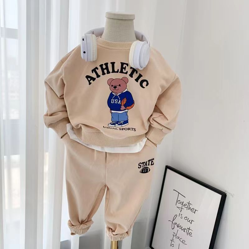 Boys Sweater Suit 2023 New Western Style Children Cartoon Spring Clothing Korean Style Casual Two-Piece Suit Trendy 0041