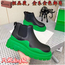 广州B家高版2022V家烟筒短靴子英伦风切尔西靴mona同款绿底马丁靴