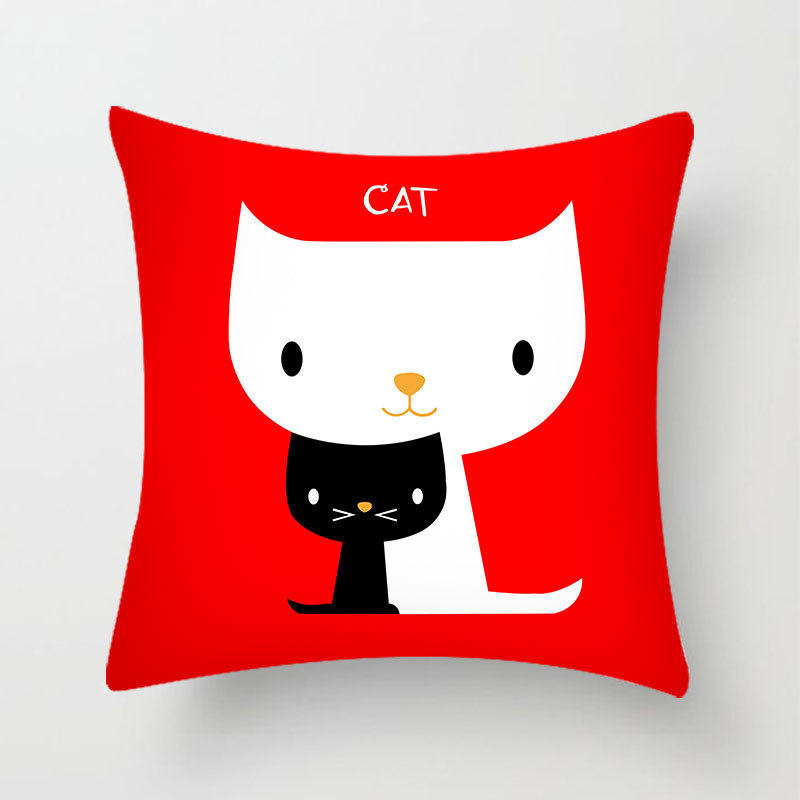 Amazon Cross-Border Cartoon Cute Hello Cat Pillow Cover Bedroom Sofa Cushion Cover Home Peach Skin Fabric Pillowcase