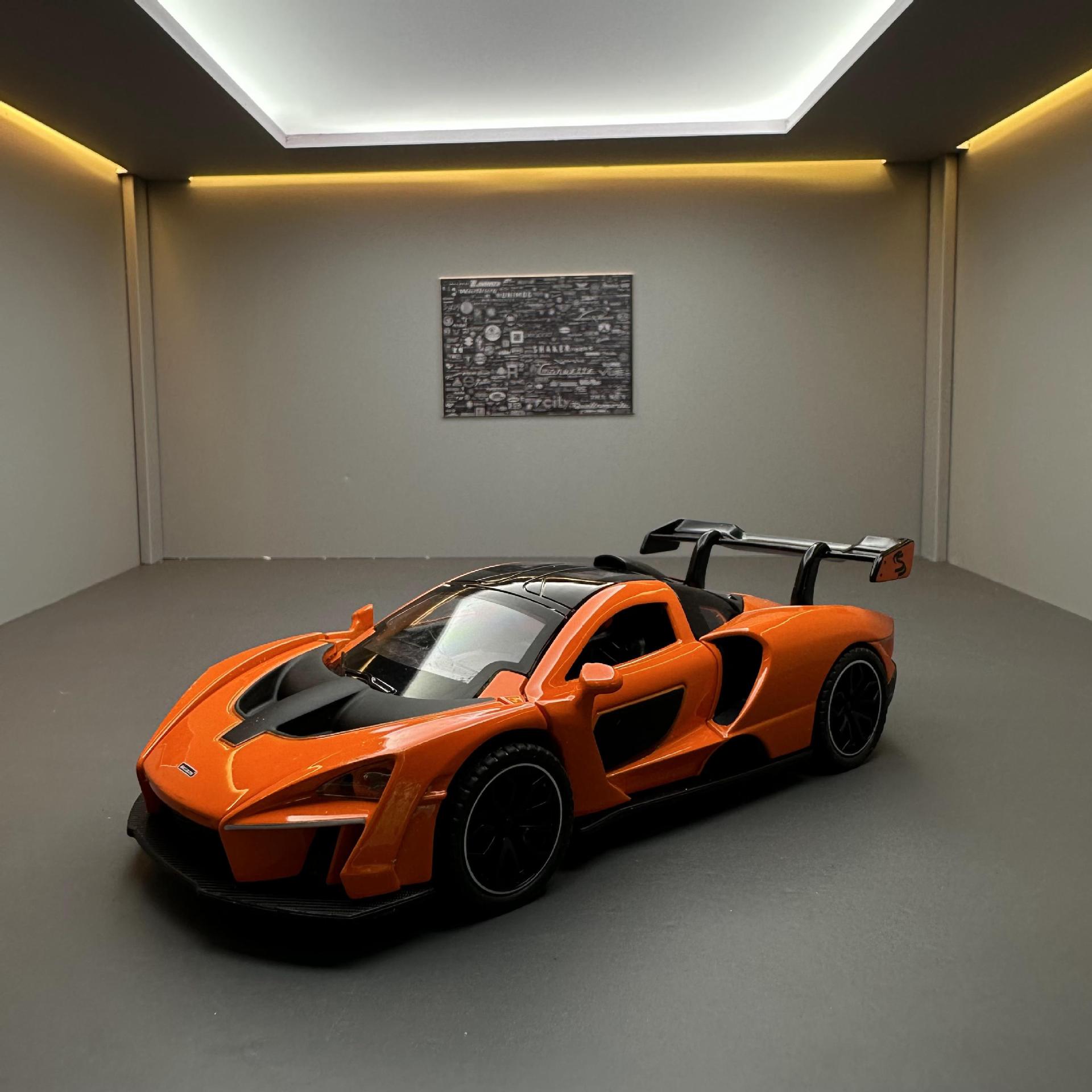 新奥合金车模1:32迈凯轮塞纳跑车发声回力灯光玩具车音乐模型摆件