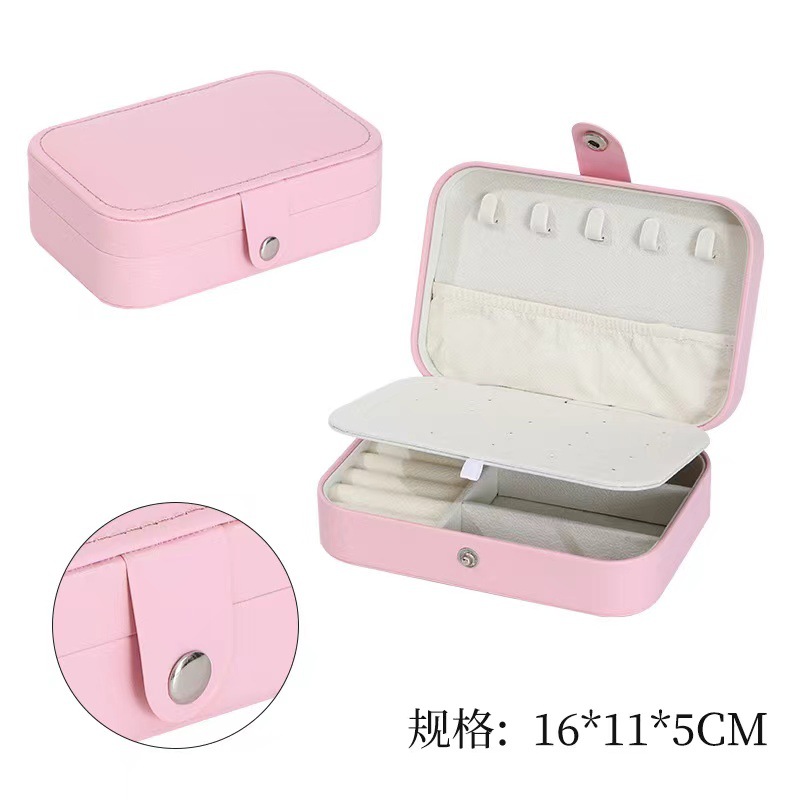 New Double-Layer Convenient Jewelry Box Ear Stud Necklace Ring Storage Box Pu Leather Multi-Functional Jewelry Box Spot