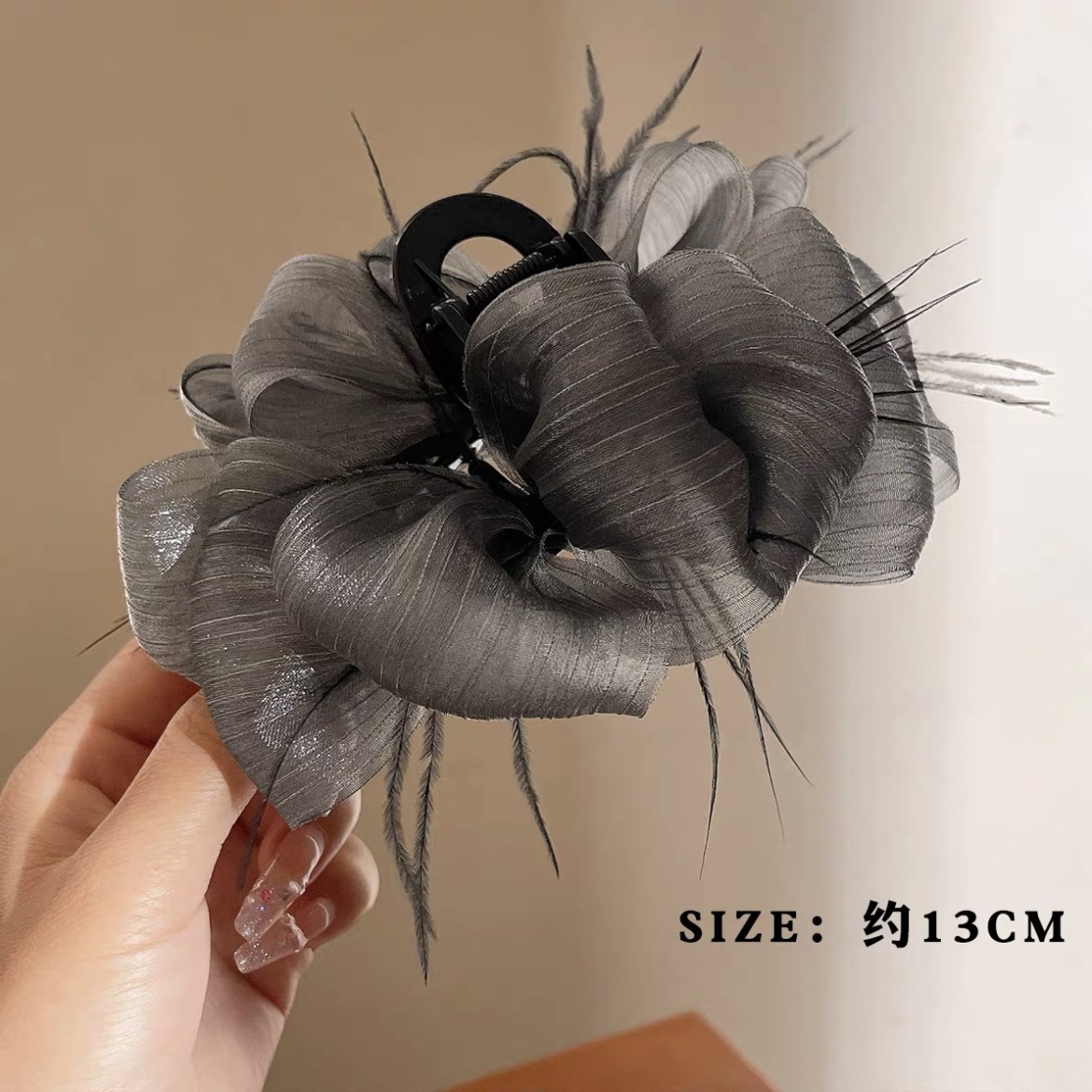 Large Feather Grip Women's Back Head Half Tied Hair Clip High-Grade Sense Autumn and Winter Shark Clip Hairpin Hair Ornaments