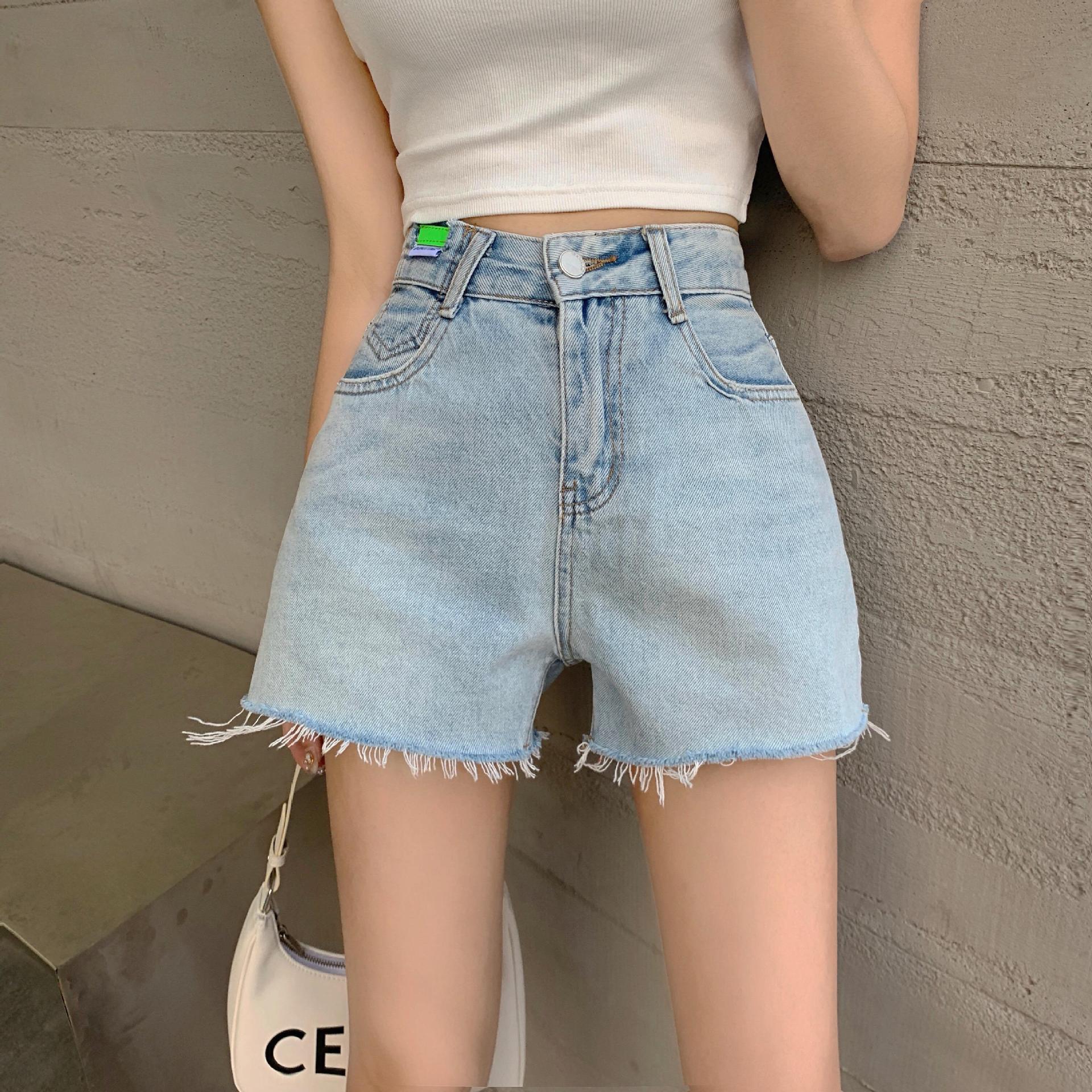 实拍2022夏季韩版chic水洗牛仔裤复古个性毛边时尚短裤热裤潮女士