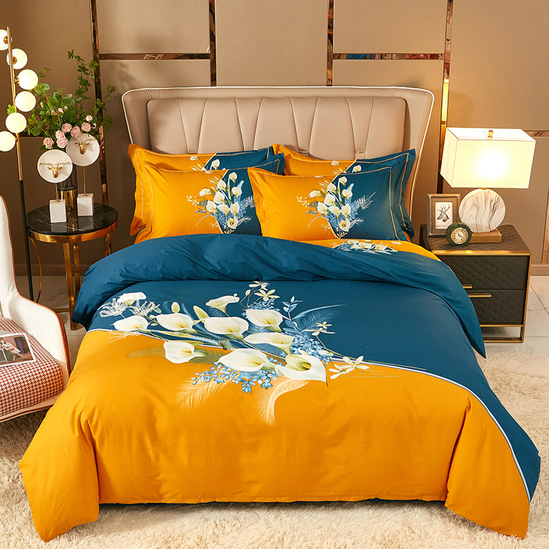 四件套纯棉全棉被套床单大版数码印花加厚磨毛四件套春秋床上用品