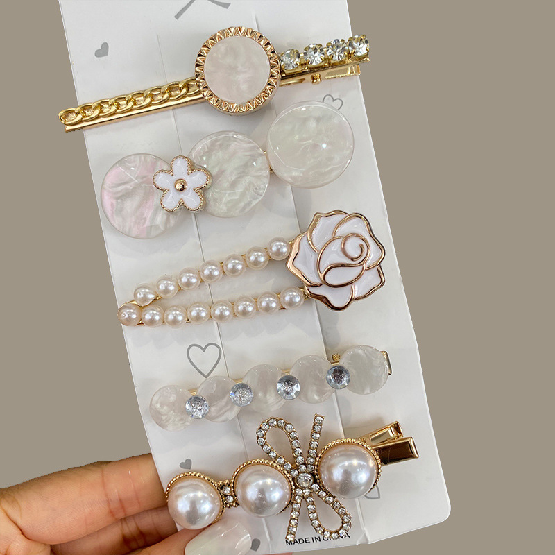 2023 New Korean Style Pearl Rhinestone Barrettes Side Bangs Back Head Girl's Hair Hoop Internet Celebrity Hairpin Headwear