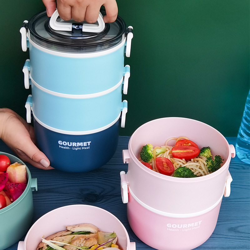 家用密封pp塑料多层学生饭盒层便当盒便携餐盒色釉手提分层饭盒