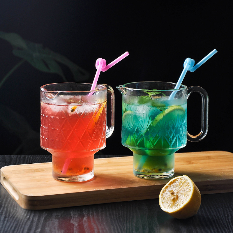 ins网红玻璃杯新款可叠带把水果茶杯玻璃热饮茶杯奶茶果汁餐饮杯